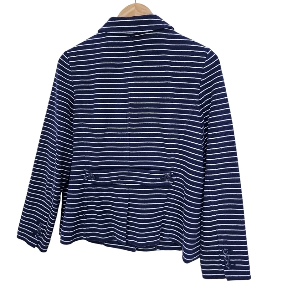 Talbots Cotton Blend Striped 3 Button Down Casual Blazer Navy White Size LP